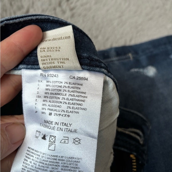 Diesel Sleenker 0184M Stretch Jeans Black logo Zip Fly Made In Italy - W36 x L30 - Picture 5 of 6